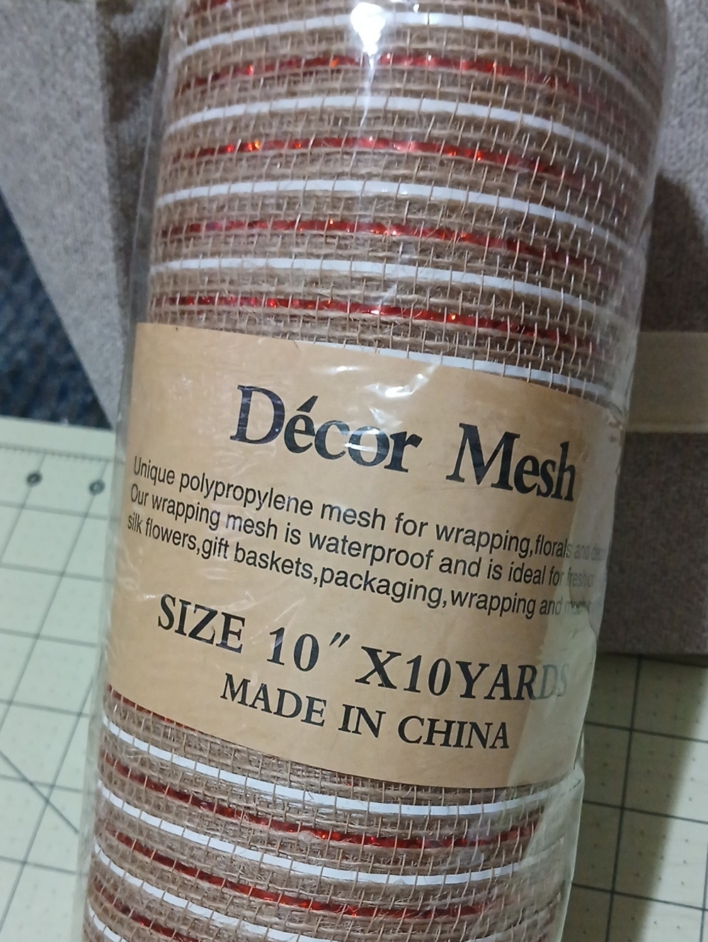 Deco Mesh - Natural/Red/White